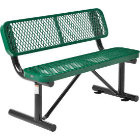 Global Industrial 695743GN Global Industrial™ 4 Outdoor Steel Bench w/ Backrest, Expanded Metal, Green image.