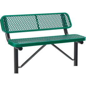 Global Industrial 695743IGN Global Industrial™ 4 Outdoor Steel Bench w/ Backrest, Expanded Metal, In Ground Mount, Green image.