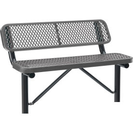 Global Industrial 695743IGY Global Industrial™ 4 Outdoor Steel Bench w/ Backrest, Expanded Metal, In Ground Mount, Gray image.