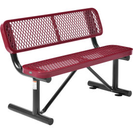 Global Industrial 695743RD Global Industrial™ 4 Outdoor Steel Bench w/ Backrest, Expanded Metal, Red image.