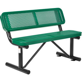 Global Industrial 695744GN Global Industrial™ 4 Outdoor Steel Bench w/ Backrest, Perforated Metal, Green image.