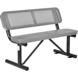 Global Industrial 4' Outdoor Steel Bench w/ Backrest, Perforated Metal, Gray