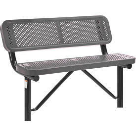 Global Industrial 695744IGY Global Industrial™ 4 Outdoor Steel Bench w/ Backrest, Perforated Metal, In Ground Mount, Gray image.