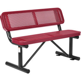 Global Industrial 695744RD Global Industrial™ 4 Outdoor Steel Bench w/ Backrest, Perforated Metal, Red image.
