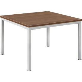 Global Industrial 695754WN Interion® Wood End Table with Steel Frame - 24" x 24" - Walnut image.
