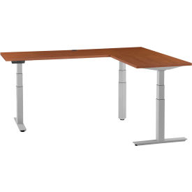 Global Industrial 695777LCHGY Interion® L-Shaped Electric Height Adjustable Desk, 60"W x 24"D, Cherry W/ Gray Base image.