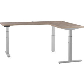 Global Industrial 695778LGYGY Interion® L-Shaped Electric Height Adjustable Desk, 70.8"L x 59" W x 23.6"D, Gray W/ Gray Base image.