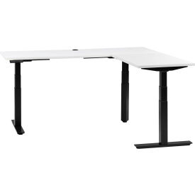 Global Industrial 695778LWH Interion® L-Shaped Electric Height Adjustable Desk, 72"W x 24"D, White W/ Black Base image.