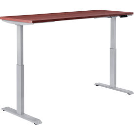 Global Industrial 695781MHGY Interion® Electric Height Adjustable Desk, 72"W x 30"D, Mahogany W/ Gray Base image.