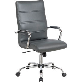 Global Industrial 695856GY-AM Interion® Antimicrobial Synthetic Leather Managers Chair w/ Chrome Base, Gray image.