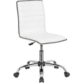 Global Industrial 695857WH-AM Interion® Antimicrobial Armless Synthetic Leather Chair, White image.