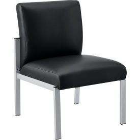 Global Industrial 695864 Interion® Armless Synthetic Leather Reception Chair, Black W/ Silver Frame image.