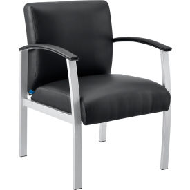 Global Industrial 695865 Interion® Synthetic Leather Reception Chair With Arms, Black W/ Silver Frame image.