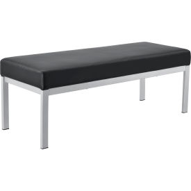 Global Industrial 695866 Interion® Synthetic Leather Reception Bench, Black W/ Silver Frame image.