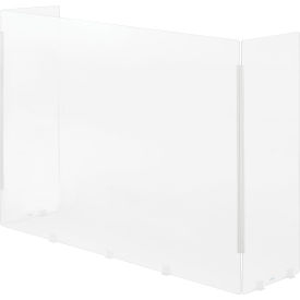 Global Industrial 695947 Interion® Tri-Fold Acrylic Desk Shield, 40"W x 11"D x 30"H, Clear image.