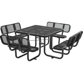 Global Industrial 695965BK Global Industrial™ 46" Square Picnic Table with Backrests, Expanded Metal, Black image.