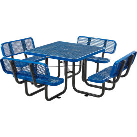 Global Industrial 695965BL Global Industrial™ 46" Square Picnic Table with Backrests, Expanded Metal, Blue image.