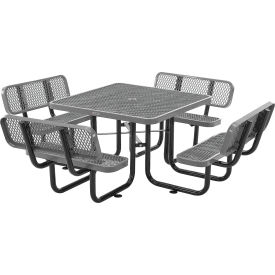 Global Industrial 695965GY Global Industrial™ 46" Square Picnic Table with Backrests, Expanded Metal, Gray image.
