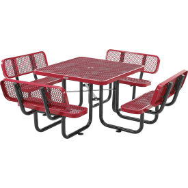 Global Industrial 695965RD Global Industrial™ 46" Square Picnic Table with Backrests, Expanded Metal, Red image.