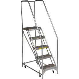 Tri Arc Mfg WLAR105165 5 Step Aluminum Rolling Ladder, 16"W Grip Step, 30" Handrails - WLAR105165 image.