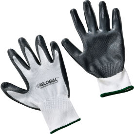 Global Industrial 708346M Global Industrial™ Flat Nitrile Coated Gloves, White/Gray, Medium, 1 Pair image.
