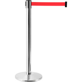 Global Industrial 708413RD Global Industrial™ Retractable Belt Barrier, 40" Stainless Steel Post, 7-1/2 Red Belt, Qty 2 image.