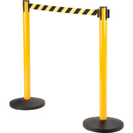 Global Industrial 708417YB Global Industrial™ Retractable Belt Barrier, 40" Yellow Post, 11 Black/Yellow Belt image.