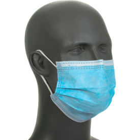 Global Industrial 708507 Disposable Face Mask With Ear Loops, Blue, 3-Ply, 50/Box image.