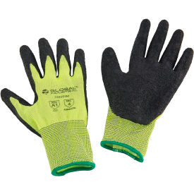 Global Industrial 708603M Global Industrial™ Crinkle Latex Coated Gloves, Hi-Viz Lime/Black, Medium image.