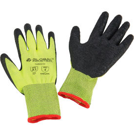 Global Industrial 708603S Global Industrial™ Crinkle Latex Coated Gloves, Hi-Viz Lime/Black, Small image.