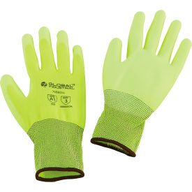 Global Industrial 708604L Global Industrial™ Flat Polyurethane Coated Gloves, Hi-Viz Lime, Large image.