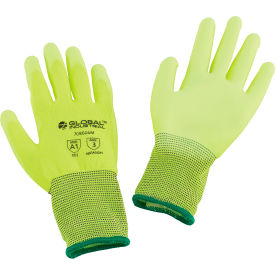 Global Industrial 708604M Global Industrial™ Flat Polyurethane Coated Gloves, Hi-Viz Lime, Medium image.