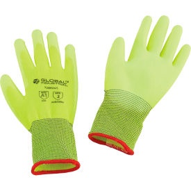 Global Industrial 708604S Global Industrial™ Flat Polyurethane Coated Gloves, Hi-Viz Lime, Small image.