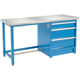 Global Industrial 711142 Global Industrial™ 72"Wx30"D Modular Workbench with 3 Drawers, Stainless Steel Square Edge, BL image.