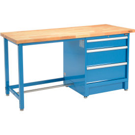 Global Industrial 711143 Global Industrial™ 72Wx30D Modular Workbench, 3 Drawers, Birch Butcher Block Square Edge, Blue image.