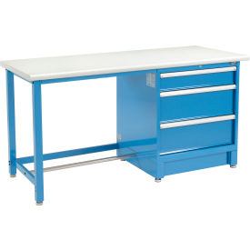 Global Industrial 711146 Global Industrial™ 72"Wx30"D Modular Workbench W/ 3 Drawers, Plastic Laminate Safety Edge, Blue image.