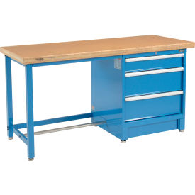 Global Industrial 711150 Global Industrial™ 72"W x 30"D Modular Workbench with 3 Drawers - Shop Top Safety Edge - Blue image.