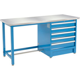 Global Industrial 711153 Global Industrial™ 72"Wx30"D Modular Workbench with 5 Drawers, Stainless Steel Square Edge, BL image.