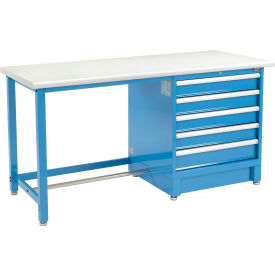 Global Industrial 711157 Global Industrial™ 72"Wx30"D Modular Workbench W/ 5 Drawers, Plastic Laminate Safety Edge, Blue image.