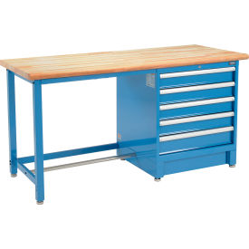 Global Industrial 711158 Global Industrial™ 72Wx30D Modular Workbench, 5 Drawers, Maple Butcher Block Safety Edge, Blue image.