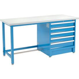 Global Industrial 711159 Global Industrial™ 72"Wx30"D Modular Workbench W/ 5 Drawers, Plastic Laminate Square Edge, Blue image.