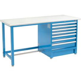 Global Industrial 72"Wx30"D Modular Workbench W/ 7 Drawers Plastic Laminate Safety Edge Blue 
