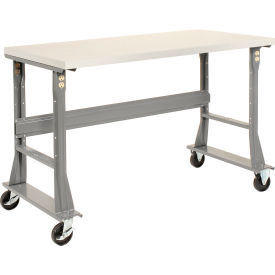 Global Industrial 237345A Global Industrial™ 48 x 30 Mobile Fixed Height Flared Leg Workbench - ESD Safety Edge Gray image.