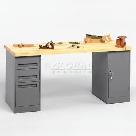 Tennsco Corp 3060MT-3-1 Tennsco® Pedestal Workbench, 3 Drawers & Cabinet, 60"W x 30"D, Gray image.