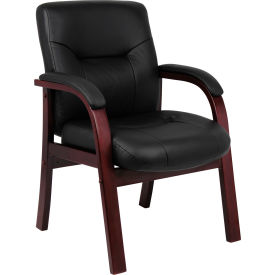 Boss Office Products B8909 Boss Reception Guest Chair with Arms - Leather - Black image.