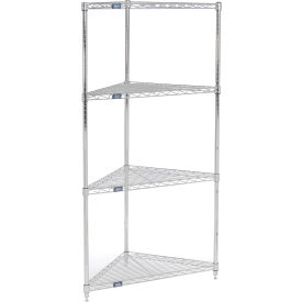 Nexel® Chrome 4 Shelf Corner Wire Shelving Unit 24""W x 18""D x 63""H