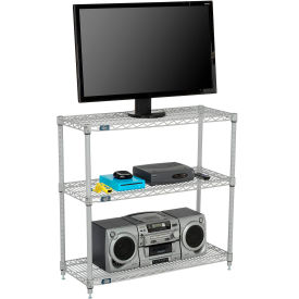 Global Industrial 798787 Nexel® 3 Shelf, Nexelate® Silver Epoxy Wire Shelving Unit, Starter, 24"W x 14"D x 34"H image.