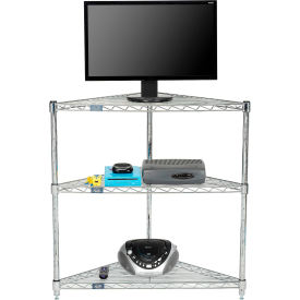 Nexel® 3 Shelf Chrome Corner Wire Shelving Unit 32""W x 24""D x 34""H