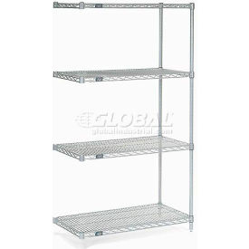 Global Industrial 799069 Nexel® 4 Shelf, Nexelate® Silver Epoxy Wire Shelving Unit, Add On, 48"W x 36"D x 54"H image.