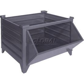 Global Industrial 800118GYJ Global Industrial™ Stackable Steel Container W/Hopper Front, 48"Lx48"Wx24"H, Gray image.